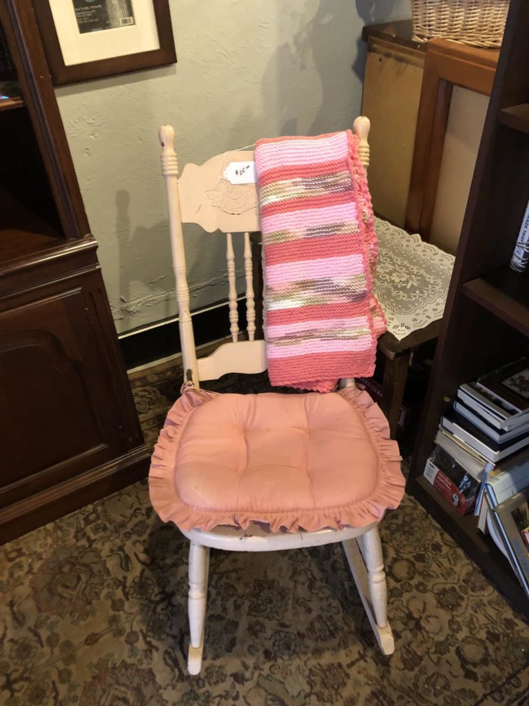 This pretty pink rocker can be yours for only $25.00.