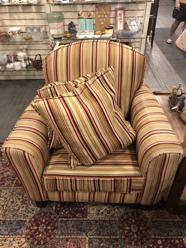 Comfy striped chair. Original price $80.00. Take it home for only $50.00.