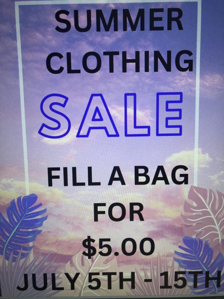 Clothing sale July 5th to 15th