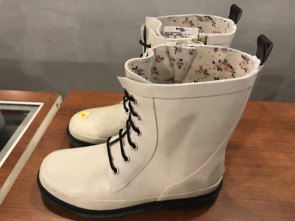 White rain boots